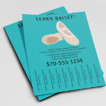 Tan and Teal Ballet Dance Tear Off Strips Flyer<br><div class="desc">Promote your dance school or ballet lessons with this flyer that features an illustration of a pair of ballet shoes in light tan or beige with black lettering against a bright and eye-catching turquoise blue background. It's easy to personalise these flyers with all of your information. The tear-off strips or...</div>