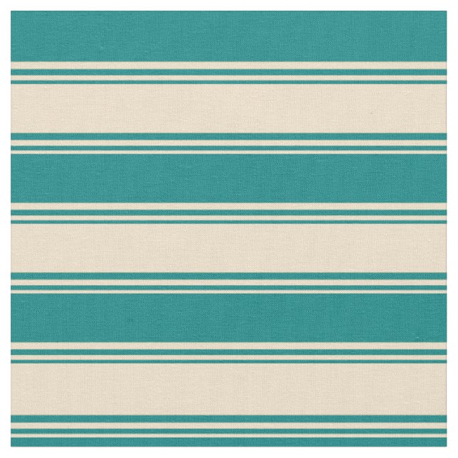 Tan and Teal Coloured Lines/Stripes Pattern Fabric (Close Up)