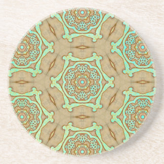 Tan and Turquoise Arabesque Coaster