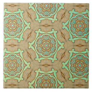 Tan and Turquoise Arabesque Tile