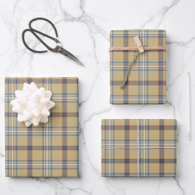 Tan and Wedgewood Blue Modern Wrapping Paper Sheet (Front)