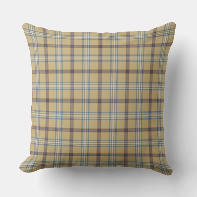 Tan and Wedgewood Blue Plaid Cushion (Front)