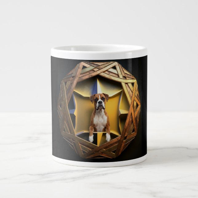 Tan And White Boxer Dog In A Futuristic Frame Large Coffee Mug (Front)