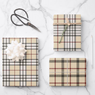 Tan and White Buffalo Plaid Gingham in set of 3 Wrapping Paper Sheet