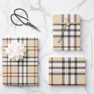 Tan and White Buffalo Plaid Gingham Wrapping Paper Sheet