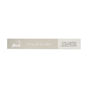 Tan and White Cape Cod Massachusetts Map Wedding Wrap Around Label