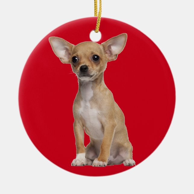 Tan and White Chihuahua Ceramic Tree Decoration (Front)