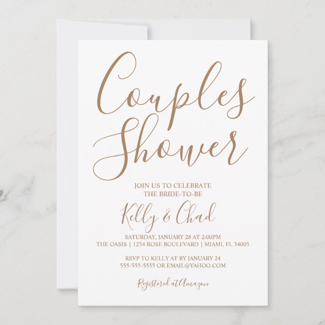 Tan and White Couples Shower Invitation (Front)
