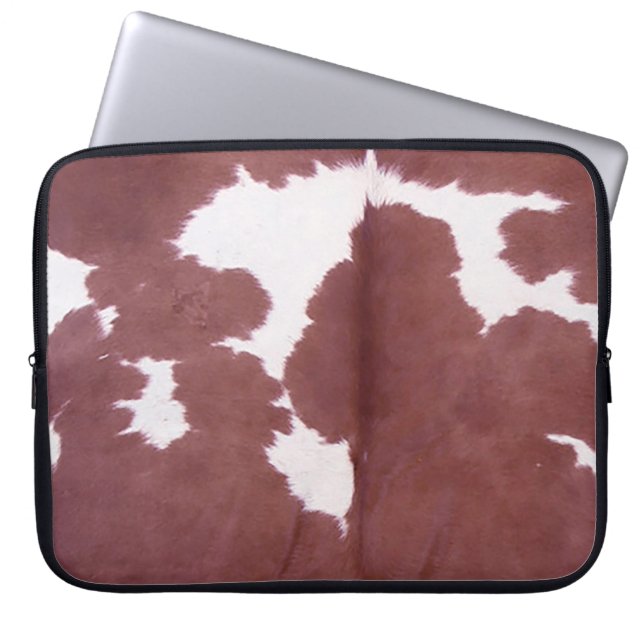 Tan and White Cowhide Country Western Laptop Sleeve (Front)