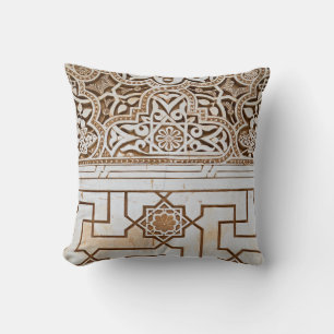 Tan and White Geometric Arabesque Cushion