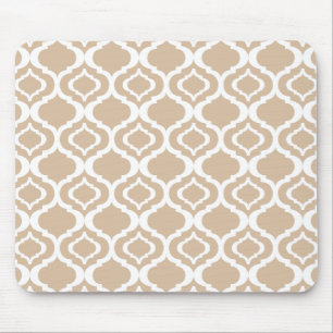 Tan and White Geometric Moroccan Lattice Pattern Mouse Mat