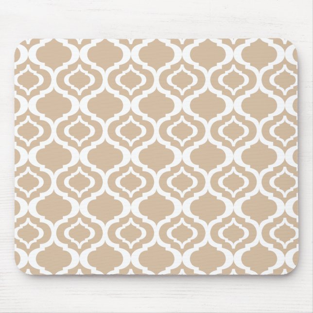 Tan and White Geometric Moroccan Lattice Pattern Mouse Mat (Front)