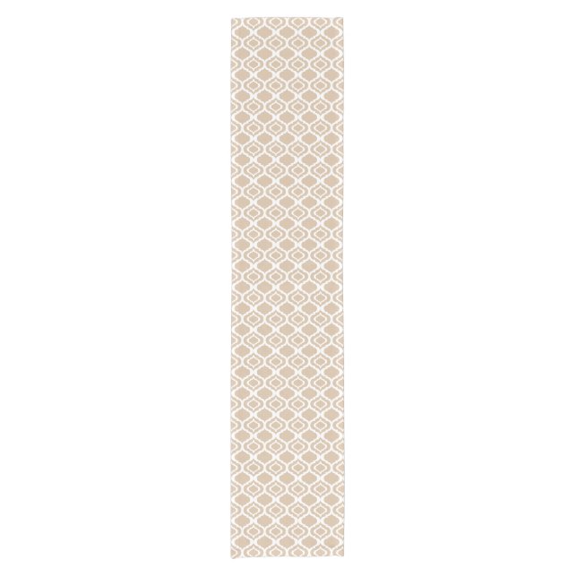 Tan and White Geometric Moroccan Lattice Pattern Short Table Runner (Front)