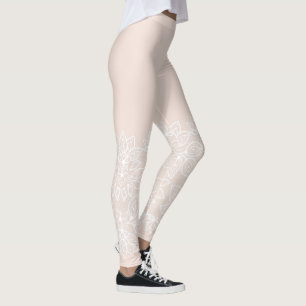 Tan and White Lace Look Leggings