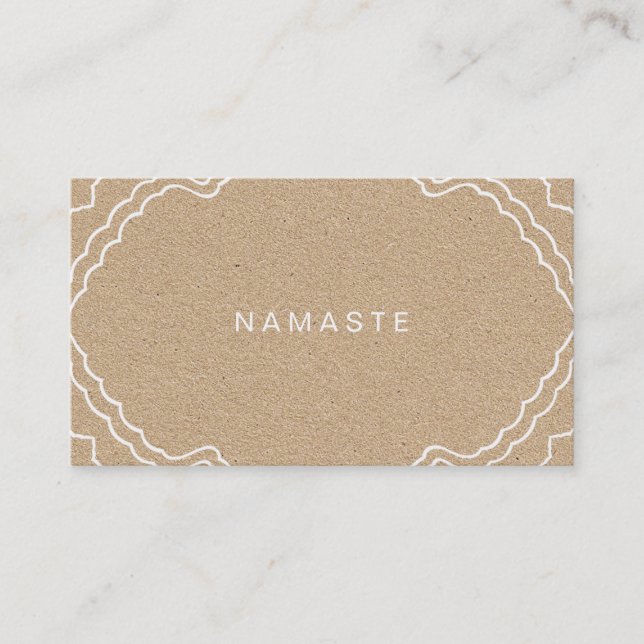 Tan and White Simple Namaste Yoga Teacher Business Card (Front)