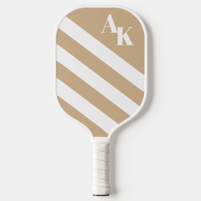 Tan and White Striped Monogram Pickleball Paddle (Front)