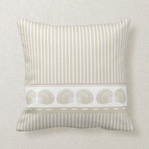 Tan and White Stripes with Seashells Cushion