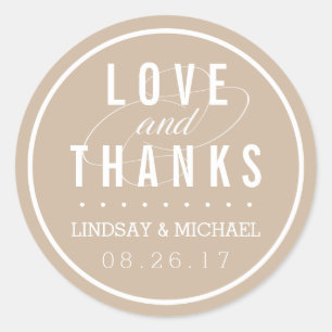 Tan and White Wedding Favour Thank You Classic Round Sticker