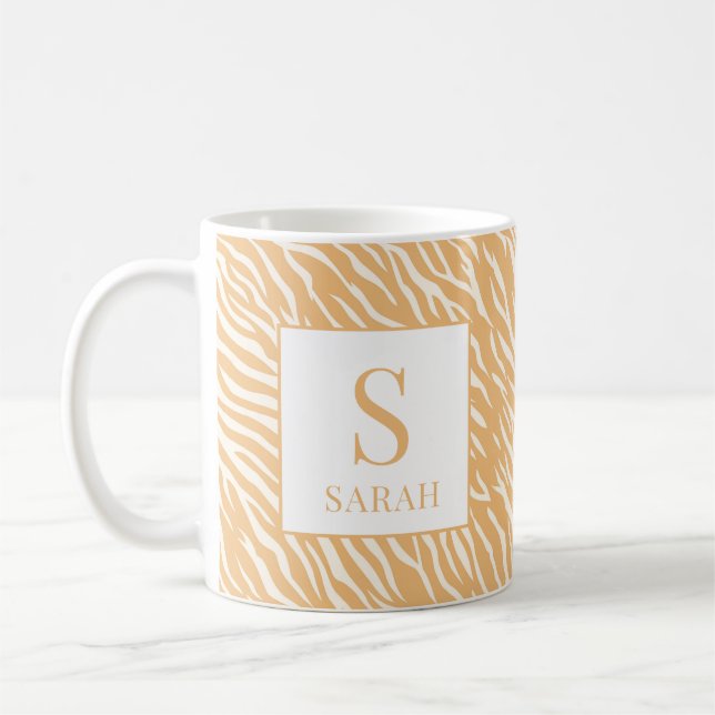 Tan Animal Stripes Custom Name Initial Mug (Left)