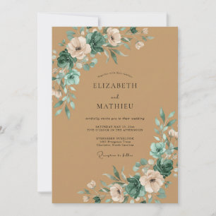 Tan Aqua Painted Wedding Invitation