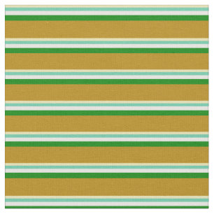 Tan, Aquamarine, White, Green, and Dark Goldenrod Fabric