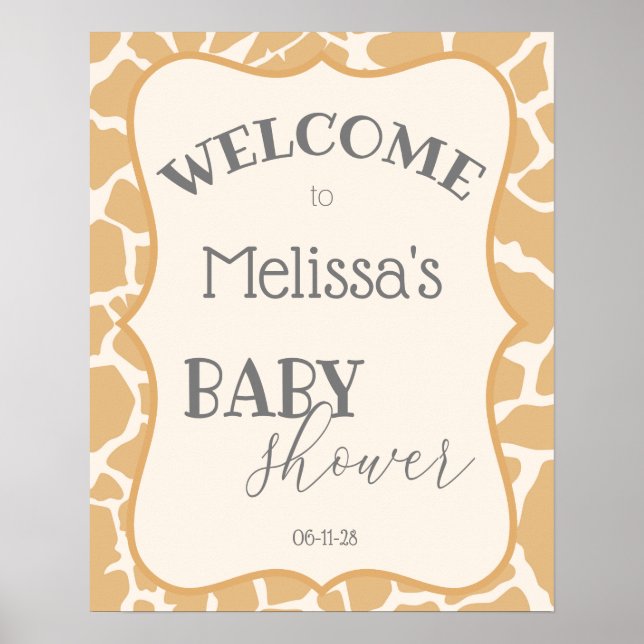Tan Baby Boy Giraffe Baby Shower Poster (Front)