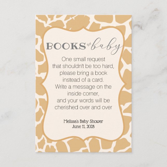 Tan Baby Boy Giraffe  Books for Baby Enclosure Card (Front)