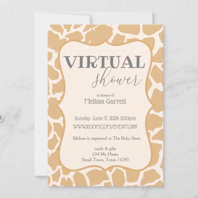 Tan Baby Boy Giraffe Shower Virtual Invitation (Front)