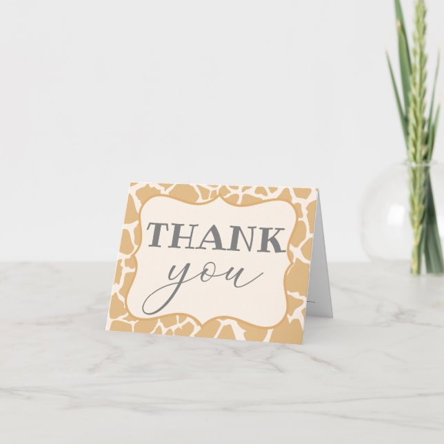 Tan Baby Boy Giraffe Thank You Card (Front)
