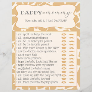 Tan Baby Giraffe Baby Shower Game Who Said It