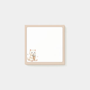 Tan Background Cute Cat with Ice Cream Cone Post-it Notes