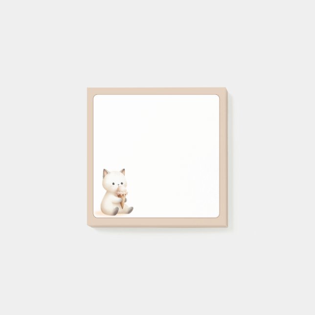 Tan Background Cute Cat with Ice Cream Cone Post-it Notes (Front)