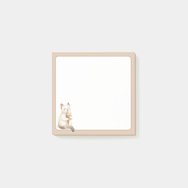 Tan Background Cute Cat with Ice Cream Cone Post-it Notes (Front)