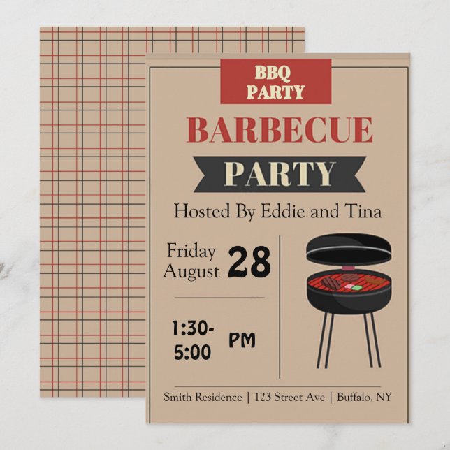 Tan Barbecue Party Invitation (Front/Back)