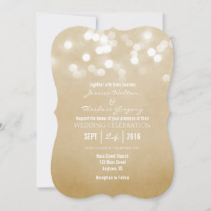 Tan Beige Bokeh Glitter Lights Wedding Invitation