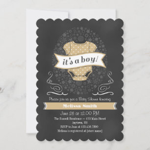 Tan Beige Chalkboard Boy Baby Shower Invite