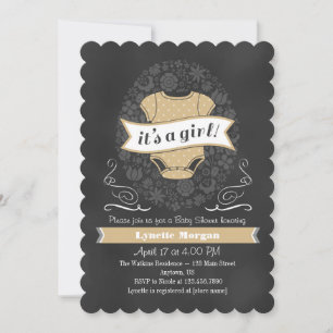 Tan Beige Chalkboard Girl Baby Shower Invite