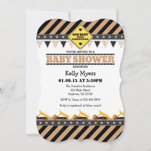 Tan Beige Construction Baby Shower Invitation