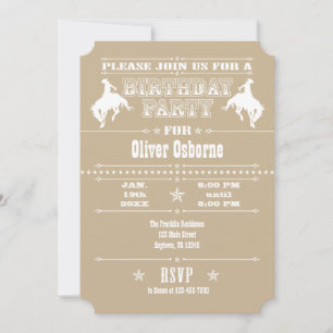 Tan Beige Cowboy Rodeo Birthday Party Invitation