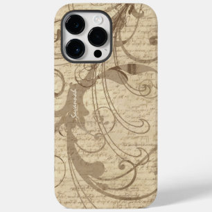 Tan Beige Earth Tones Vintage Writing Swirl iPhone Case-Mate iPhone 14 Pro Max Case