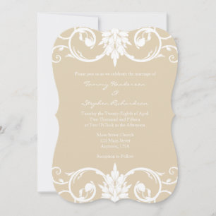 Tan Beige Floral Swirls Bracket Wedding Invitation