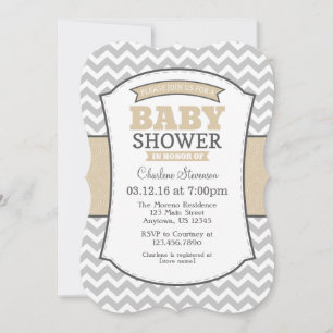 Tan Beige Grey Chevron Baby Shower Invitation