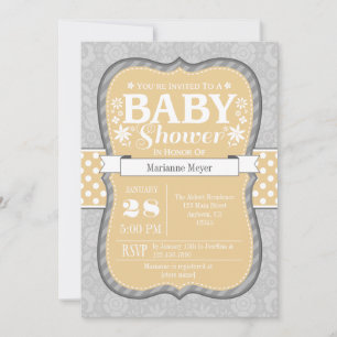 Tan Beige Grey Floral Flower Baby Shower Invite