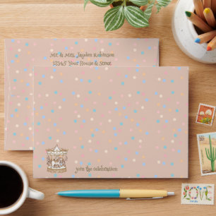 Tan/Beige Horse Carousel Dots Baby Shower Envelope