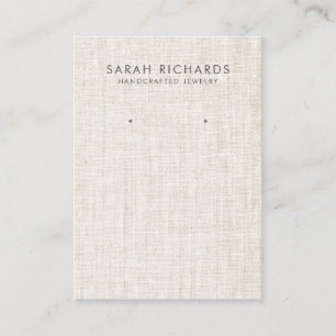 Tan Beige Linen Print Elegant Earring Display Business Card