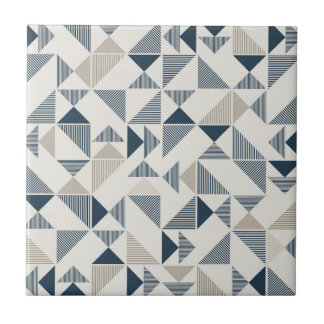 Tan Beige Navy Blue Square Triangle Elegant Tile