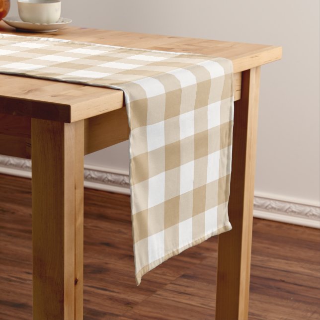 Tan Beige Plaid Gingham Table Runner (In Situ)