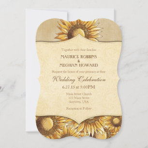 Tan Beige Rustic Sunflower Wedding Invitation