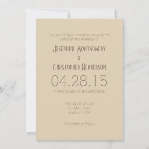Tan Beige Simple Modern Wedding Invitation