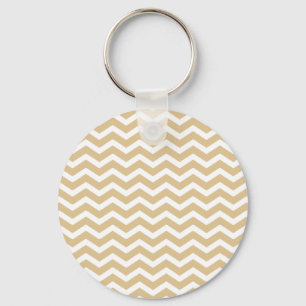 Tan Beige White Chevron Pattern Key Ring